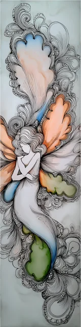 Free abstract angel art bookmark featuring pastel orange wings abstract angel